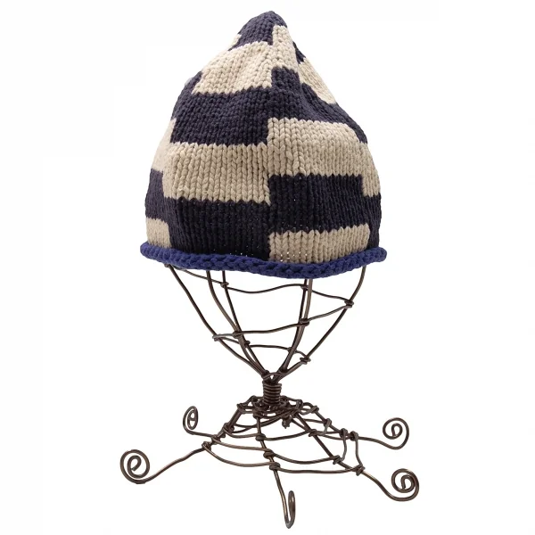 イッセイミヤケ メンISSEY MIYAKE MEN ブロックツートンニットキャップ 紺生成り K-116644_004
