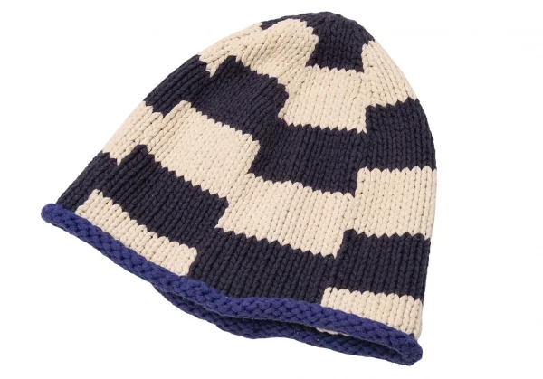 イッセイミヤケ メンISSEY MIYAKE MEN ブロックツートンニットキャップ 紺生成り K-116644_005