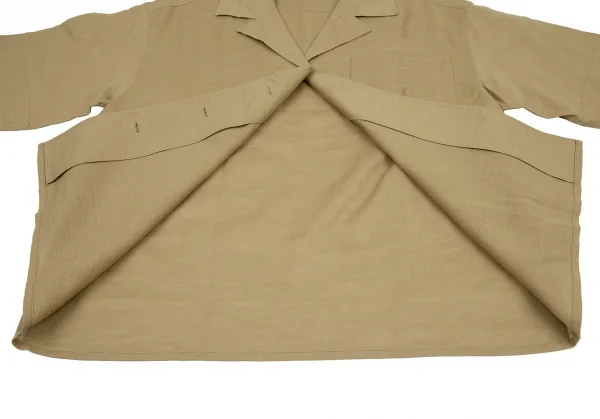 イヴサンローランYves Saint Laurent リネンコットンワンポイントロゴ刺繍半袖シャツ ベージュM K-116669_011