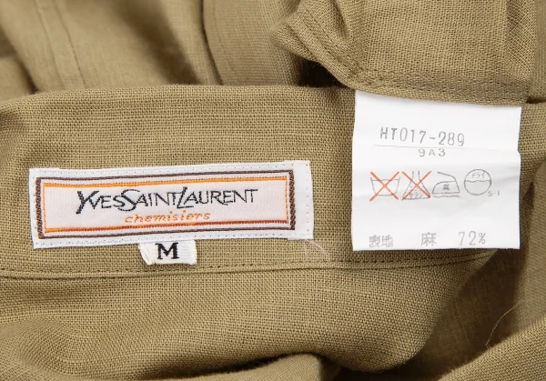 イヴサンローランYves Saint Laurent リネンコットンワンポイントロゴ刺繍半袖シャツ ベージュM K-116669_015