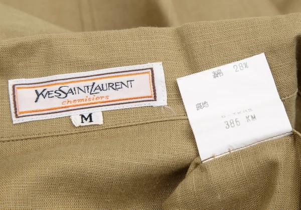 イヴサンローランYves Saint Laurent リネンコットンワンポイントロゴ刺繍半袖シャツ ベージュM K-116669_016
