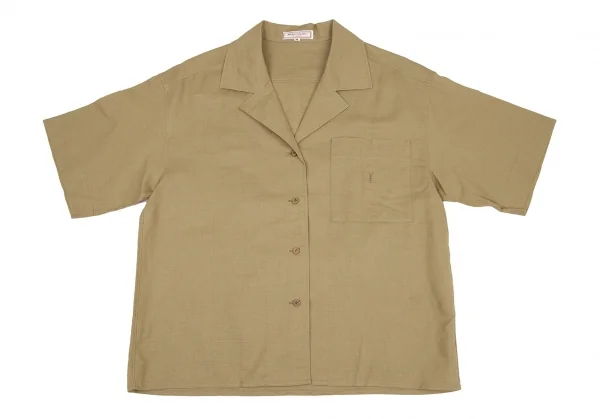 イヴサンローランYves Saint Laurent リネンコットンワンポイントロゴ刺繍半袖シャツ ベージュM K-116669_002