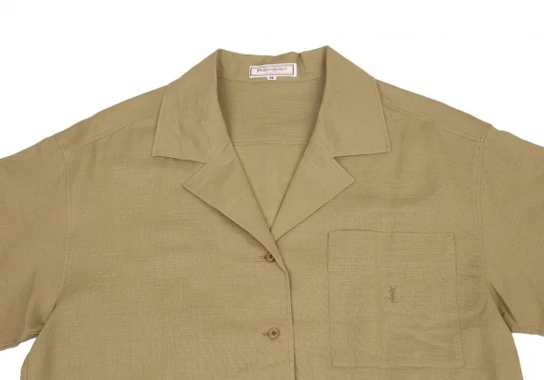 イヴサンローランYves Saint Laurent リネンコットンワンポイントロゴ刺繍半袖シャツ ベージュM K-116669_003