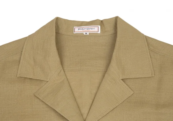 イヴサンローランYves Saint Laurent リネンコットンワンポイントロゴ刺繍半袖シャツ ベージュM K-116669_004