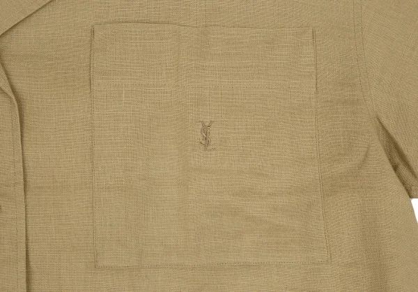 イヴサンローランYves Saint Laurent リネンコットンワンポイントロゴ刺繍半袖シャツ ベージュM K-116669_006