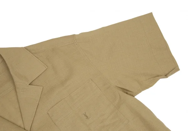 イヴサンローランYves Saint Laurent リネンコットンワンポイントロゴ刺繍半袖シャツ ベージュM K-116669_008