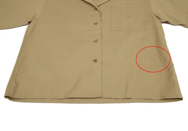 イヴサンローランYves Saint Laurent リネンコットンワンポイントロゴ刺繍半袖シャツ ベージュM K-116669_009