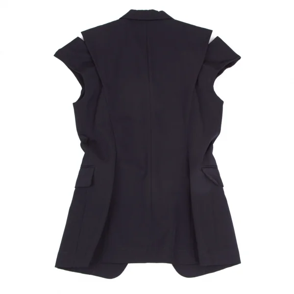 コムデギャルソンCOMME des GARCONSウールギャバカッティングデザインノースリーブジャケット 紺M K-116682_013