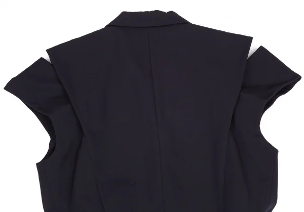 コムデギャルソンCOMME des GARCONSウールギャバカッティングデザインノースリーブジャケット 紺M K-116682_014