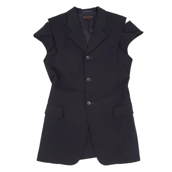 コムデギャルソンCOMME des GARCONSウールギャバカッティングデザインノースリーブジャケット 紺M K-116682_002