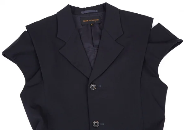 コムデギャルソンCOMME des GARCONSウールギャバカッティングデザインノースリーブジャケット 紺M K-116682_003