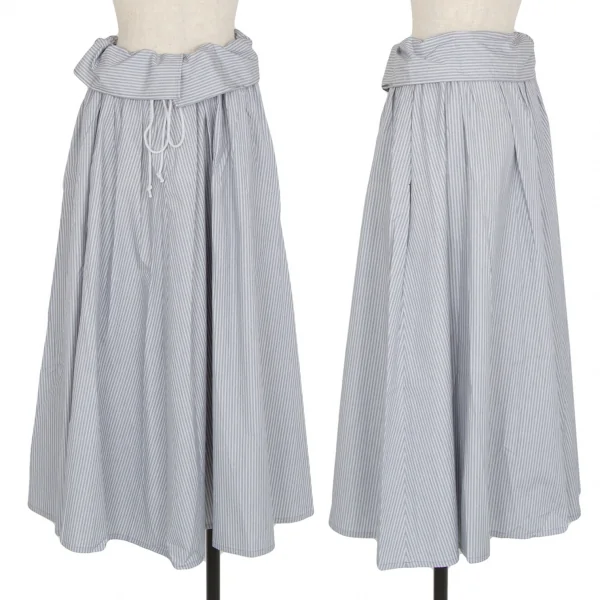 ヨウジヤマモト ノアールYohji Yamamoto NOIR コットンストライプフレアスカート グレー白1 K-116703_001