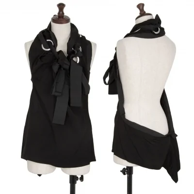 ヨウジヤマモト ファムYohji Yamamoto FEMME レーヨンギャバビッグアイレットホルターネックトップス 黒