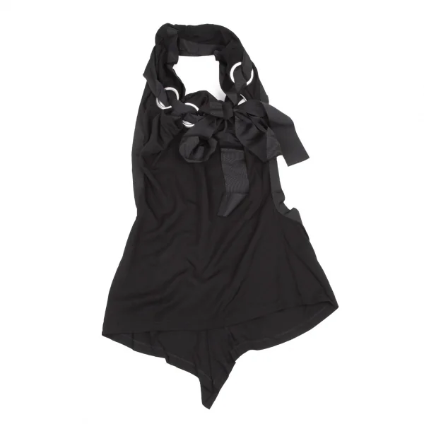 ヨウジヤマモト ファムYohji Yamamoto FEMME レーヨンギャバビッグアイレットホルターネックトップス 黒2 K-116707_002