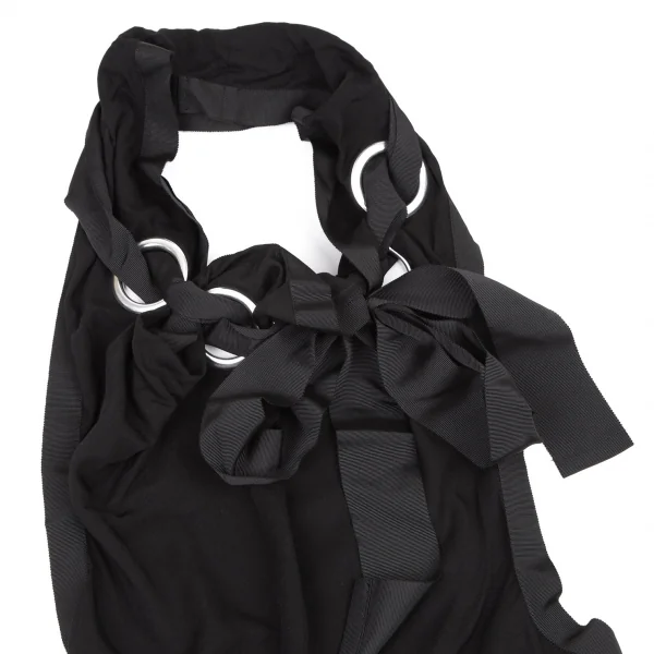 ヨウジヤマモト ファムYohji Yamamoto FEMME レーヨンギャバビッグアイレットホルターネックトップス 黒2 K-116707_003