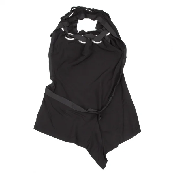 ヨウジヤマモト ファムYohji Yamamoto FEMME レーヨンギャバビッグアイレットホルターネックトップス 黒2 K-116707_009
