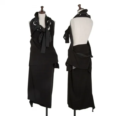 ヨウジヤマモト ファムYohji Yamamoto FEMME レーヨンギャバビッグアイレットセットアップ 黒
