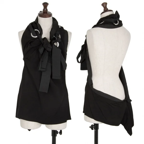 ヨウジヤマモト ファムYohji Yamamoto FEMME レーヨンギャバビッグアイレットセットアップ 黒2・1 K-116709_002