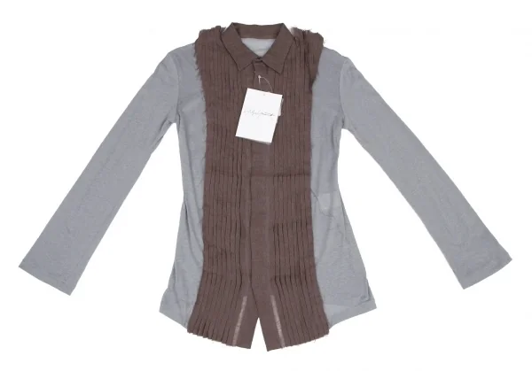 ヨウジヤマモト ファムYohji Yamamoto FEMME ピンタック切替カットソーシャツ グレー茶1 K-116710_002