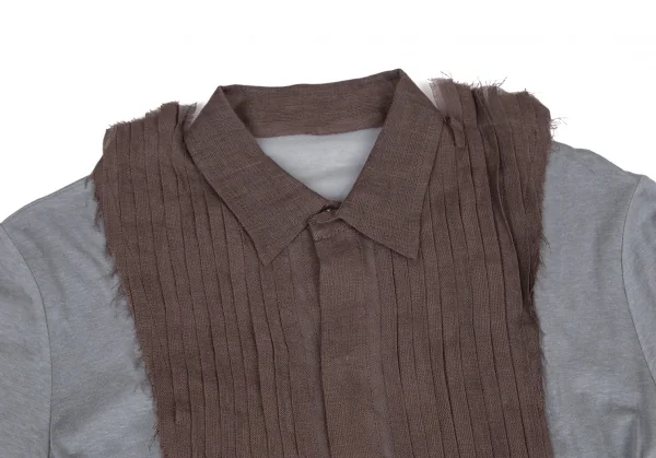 ヨウジヤマモト ファムYohji Yamamoto FEMME ピンタック切替カットソーシャツ グレー茶1 K-116710_003