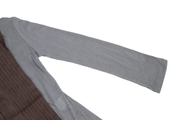 ヨウジヤマモト ファムYohji Yamamoto FEMME ピンタック切替カットソーシャツ グレー茶1 K-116710_005