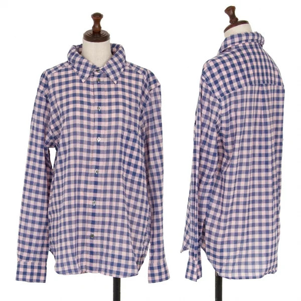 メルシーボークーmercibeaucoup コットンギンガムチェックシャツ ピンク青3 K-116720_001