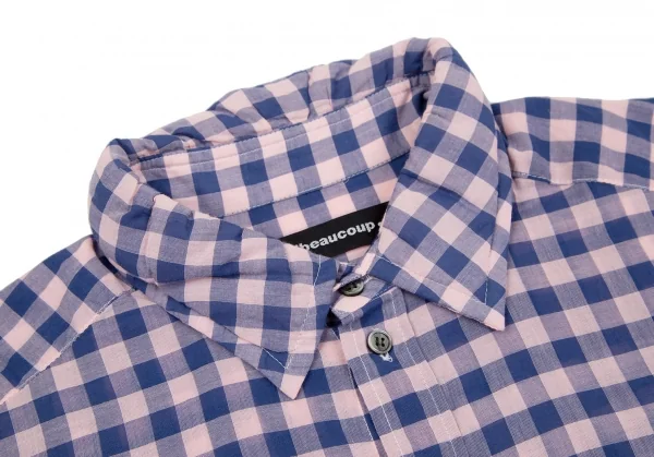 メルシーボークーmercibeaucoup コットンギンガムチェックシャツ ピンク青3 K-116720_004