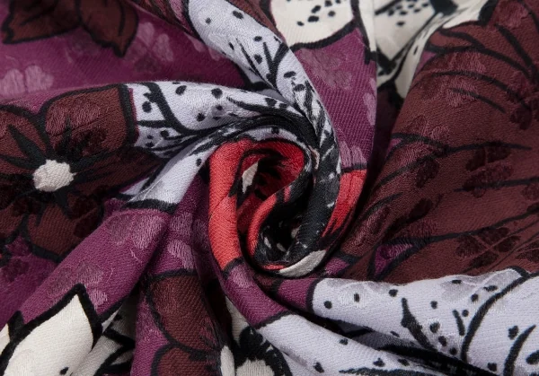 ケイタマルヤマKEITA MARUYAMA フラワープリントフレアスリーブボタンレスジャケット 紫ボルドー赤1 K-116758_011