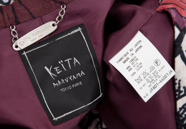 ケイタマルヤマKEITA MARUYAMA フラワープリントフレアスリーブボタンレスジャケット 紫ボルドー赤1 K-116758_012