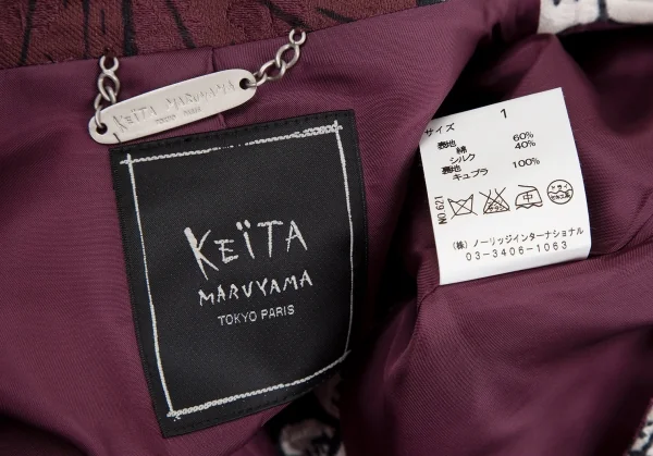 ケイタマルヤマKEITA MARUYAMA フラワープリントフレアスリーブボタンレスジャケット 紫ボルドー赤1 K-116758_013