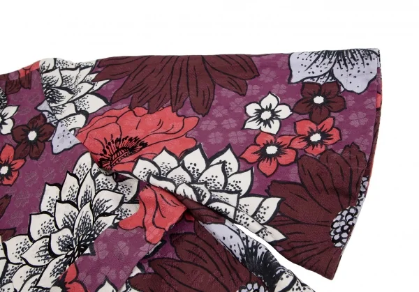 ケイタマルヤマKEITA MARUYAMA フラワープリントフレアスリーブボタンレスジャケット 紫ボルドー赤1 K-116758_005