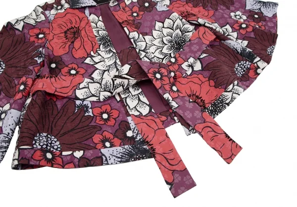ケイタマルヤマKEITA MARUYAMA フラワープリントフレアスリーブボタンレスジャケット 紫ボルドー赤1 K-116758_007