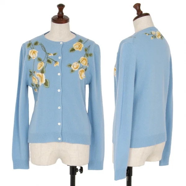 ケイタマルヤマKEITA MARUYAMA ウールカシミヤ花刺繍ニットカーディガン 水色1 K-116760_001