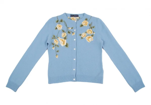 ケイタマルヤマKEITA MARUYAMA ウールカシミヤ花刺繍ニットカーディガン 水色1 K-116760_002