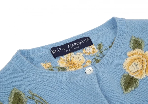 ケイタマルヤマKEITA MARUYAMA ウールカシミヤ花刺繍ニットカーディガン 水色1 K-116760_007