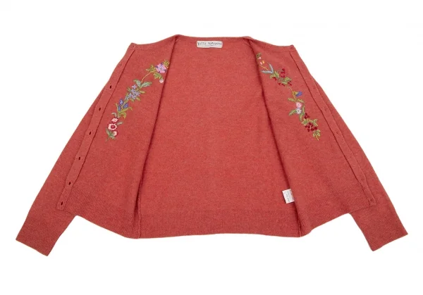 ケイタマルヤマKEITA MARUYAMA ウールカシミヤ花刺繍ニットカーディガン 赤1 K-116761_011
