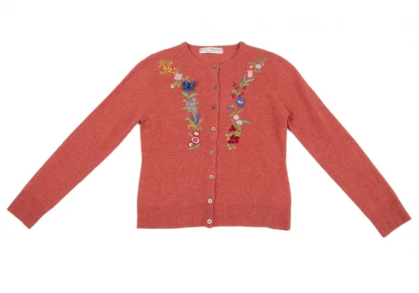ケイタマルヤマKEITA MARUYAMA ウールカシミヤ花刺繍ニットカーディガン 赤1 K-116761_002