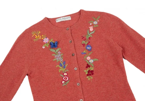 ケイタマルヤマKEITA MARUYAMA ウールカシミヤ花刺繍ニットカーディガン 赤1 K-116761_003