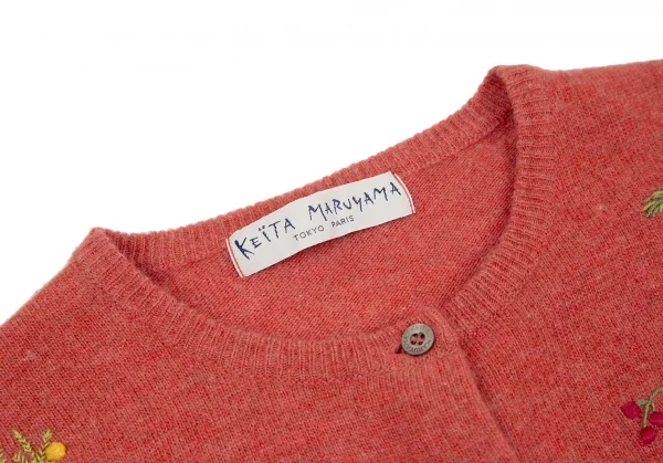 ケイタマルヤマKEITA MARUYAMA ウールカシミヤ花刺繍ニットカーディガン 赤1 K-116761_004