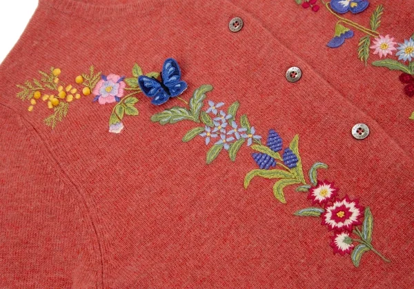 ケイタマルヤマKEITA MARUYAMA ウールカシミヤ花刺繍ニットカーディガン 赤1 K-116761_006