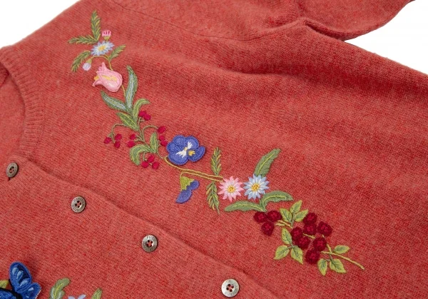 ケイタマルヤマKEITA MARUYAMA ウールカシミヤ花刺繍ニットカーディガン 赤1 K-116761_007