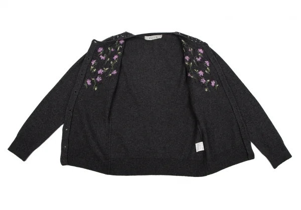 ケイタマルヤマKEITA MARUYAMA 花刺繍スパンコール装飾ニットカーディガン チャコール1 K-116763_012