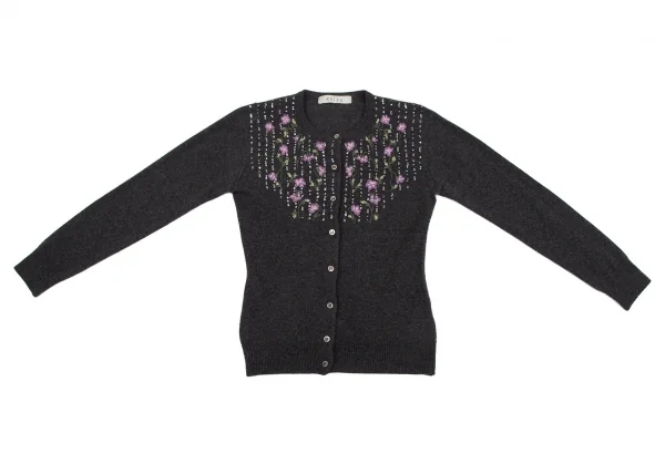 ケイタマルヤマKEITA MARUYAMA 花刺繍スパンコール装飾ニットカーディガン チャコール1 K-116763_002