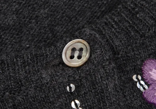 ケイタマルヤマKEITA MARUYAMA 花刺繍スパンコール装飾ニットカーディガン チャコール1 K-116763_007