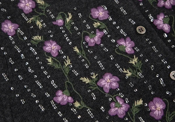 ケイタマルヤマKEITA MARUYAMA 花刺繍スパンコール装飾ニットカーディガン チャコール1 K-116763_008