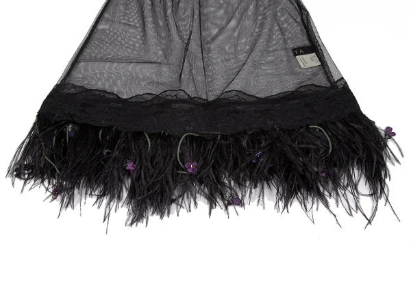 ケイタマルヤマKEITA MARUYAMA フェザーフリンジ装飾メッシュオーバースカート 黒1 K-116784_005
