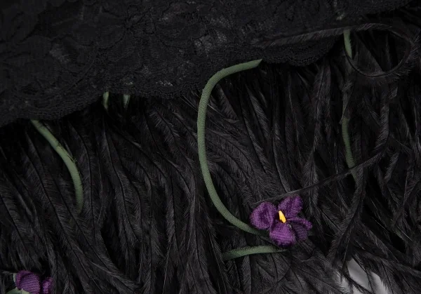 ケイタマルヤマKEITA MARUYAMA フェザーフリンジ装飾メッシュオーバースカート 黒1 K-116784_006