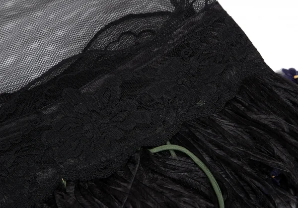 ケイタマルヤマKEITA MARUYAMA フェザーフリンジ装飾メッシュオーバースカート 黒1 K-116784_007