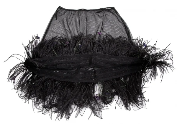 ケイタマルヤマKEITA MARUYAMA フェザーフリンジ装飾メッシュオーバースカート 黒1 K-116784_008