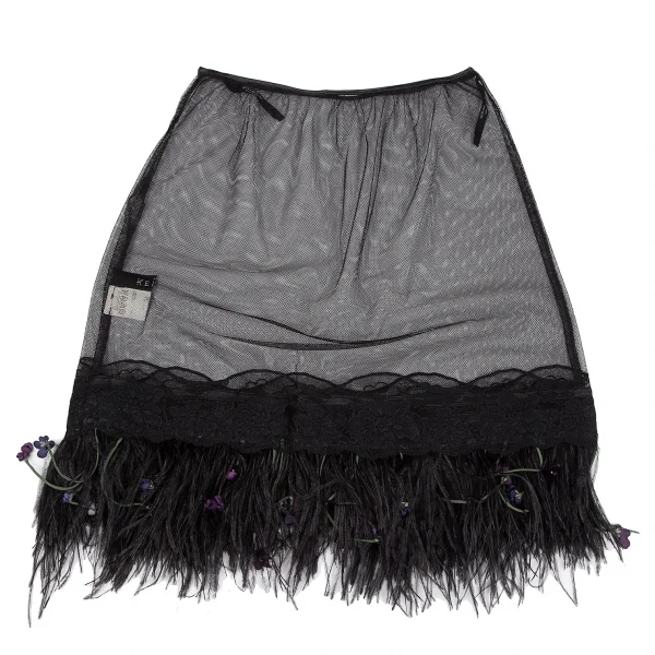 ケイタマルヤマKEITA MARUYAMA フェザーフリンジ装飾メッシュオーバースカート 黒1 K-116784_009